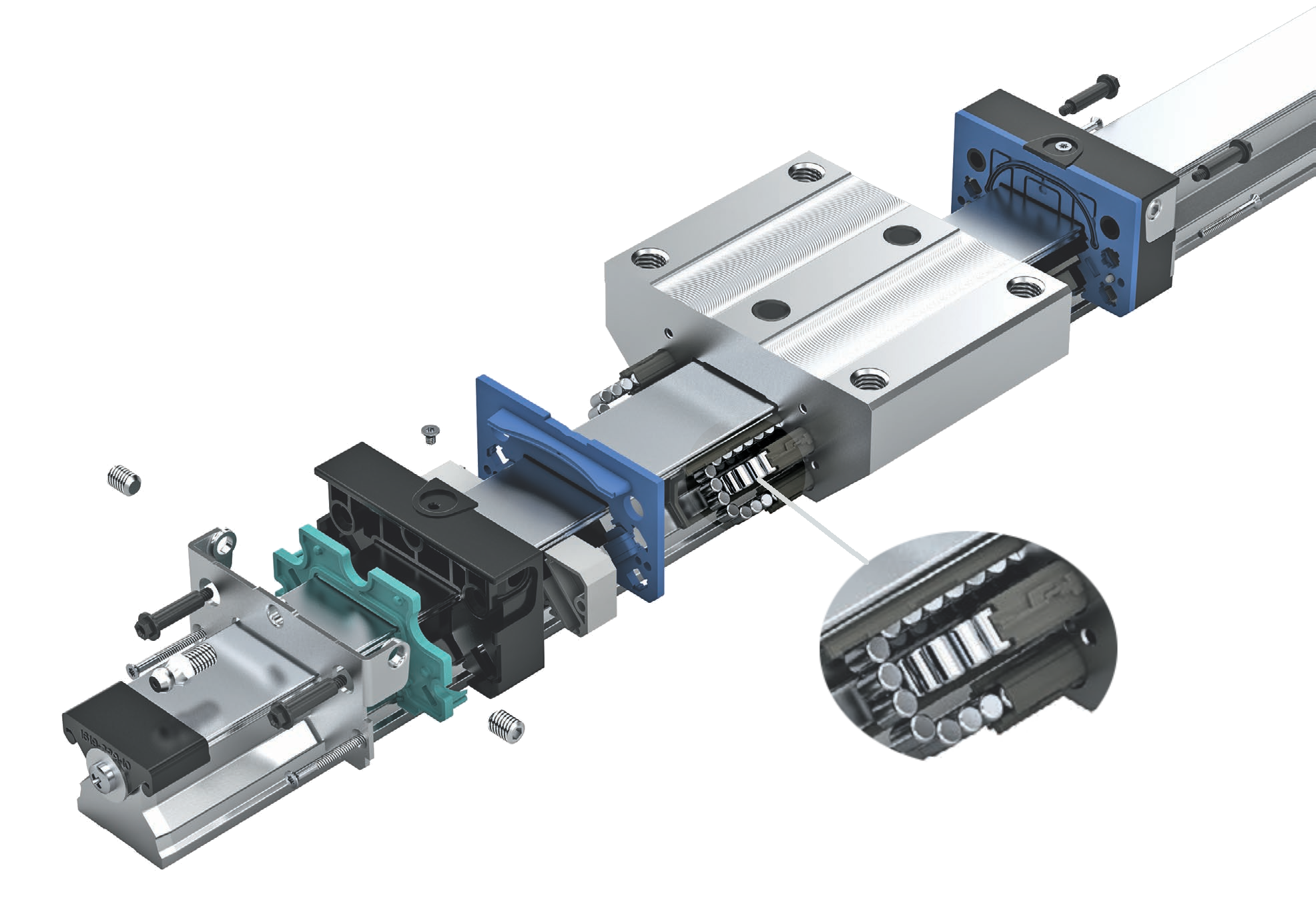 Exploded view rollengeleiding